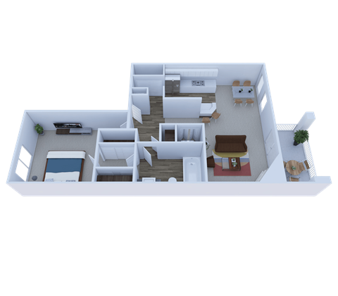 Floor plan for 1 bed, 1 bath, 844 sqft